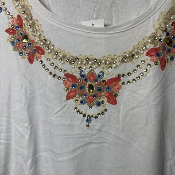 Chico's Women's Optic White Nora Necklace Short Sleeve Knit Fashion Tee 1/(8/10) - Picture 5 of 6